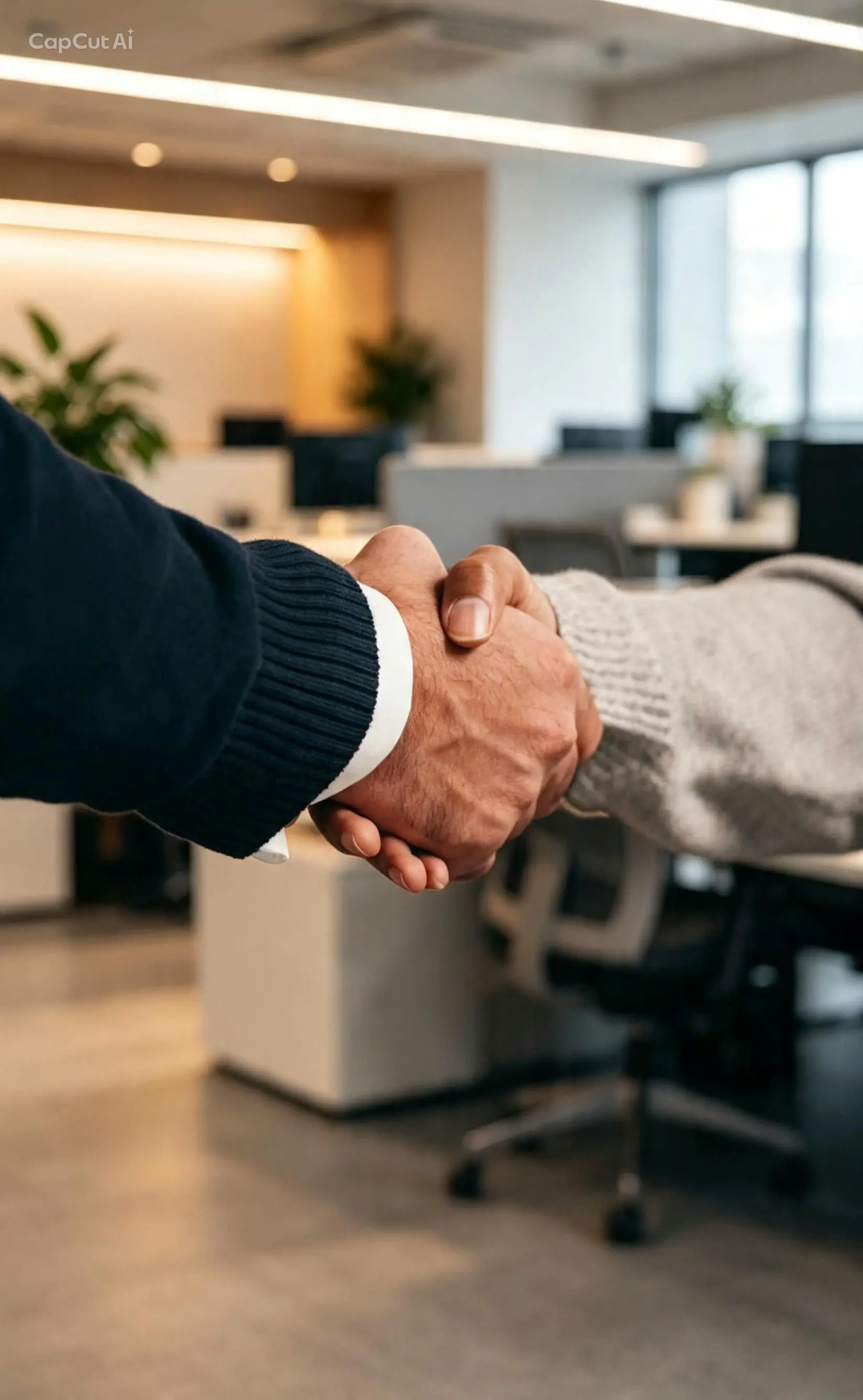 Dos personas cerrando un acuerdo en la oficina de una administración