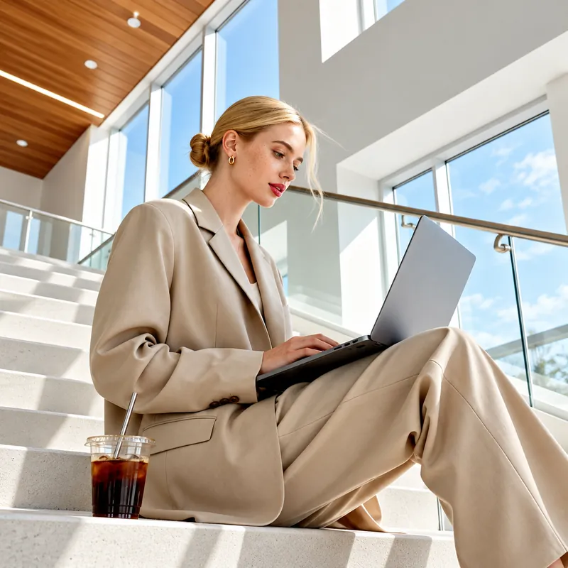 Administradora de consorcios revisa documentos en la notebook