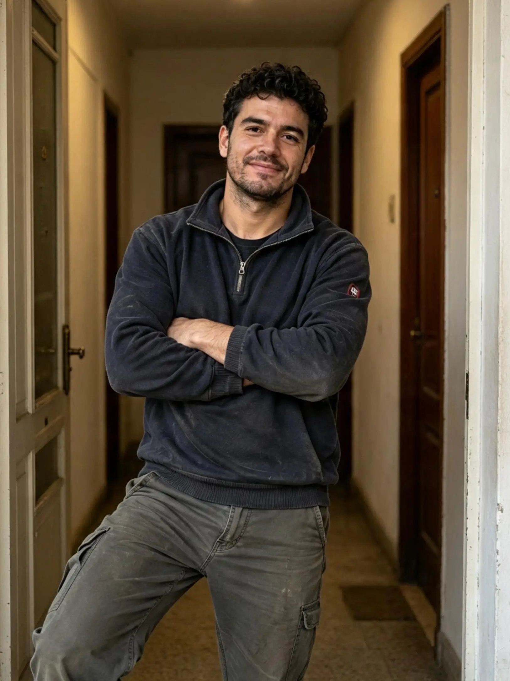 El encargado del edificio, en la entrada de su consorcio.