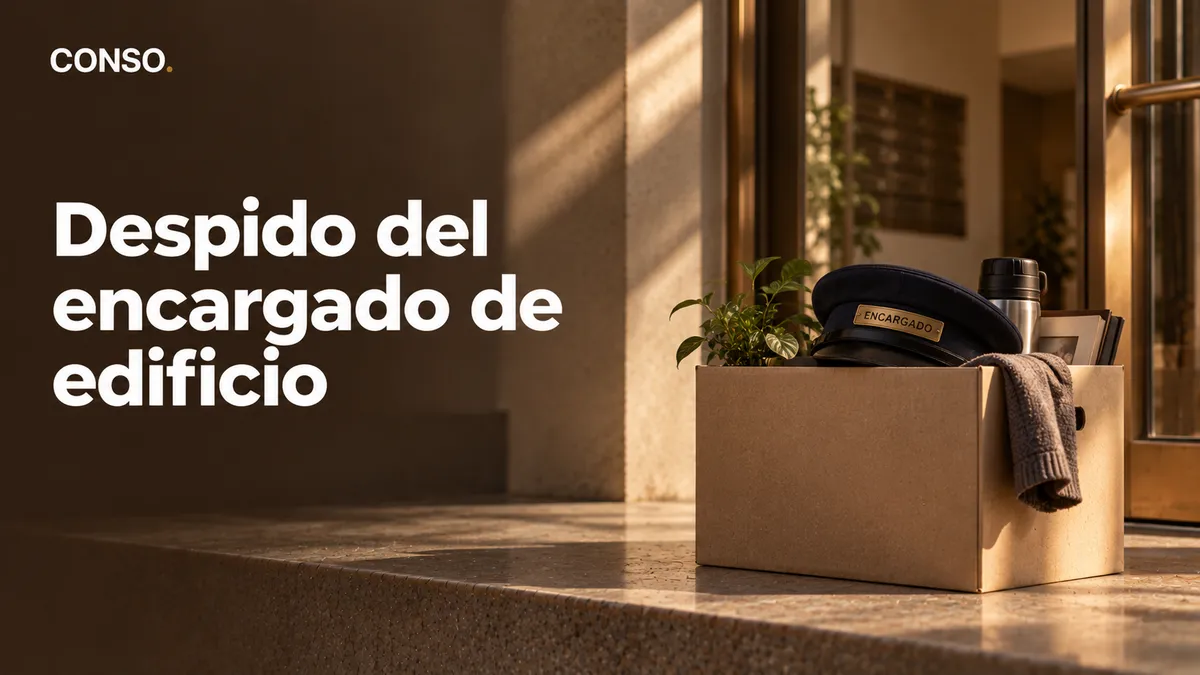 Despido del encargado de edificio — la caja con las pertenencias del encargado y su gorra en la entrada del edificio.