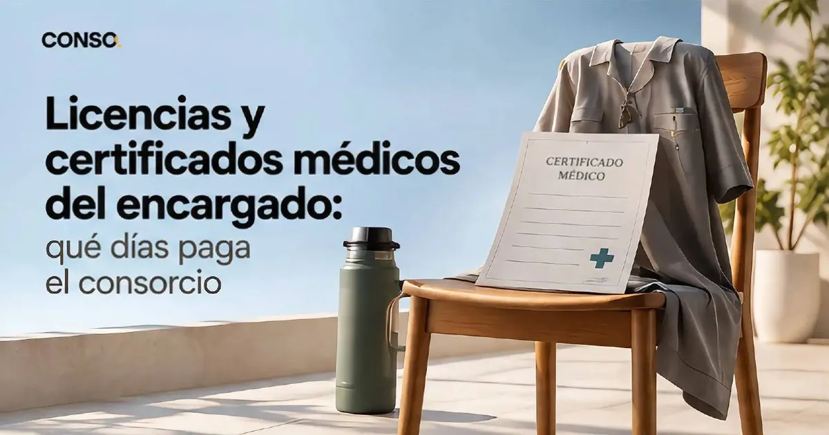 Licencias y certificados médicos del encargado — un certificado médico apoyado en una silla con una camisa de trabajo colgada y un termo al lado.