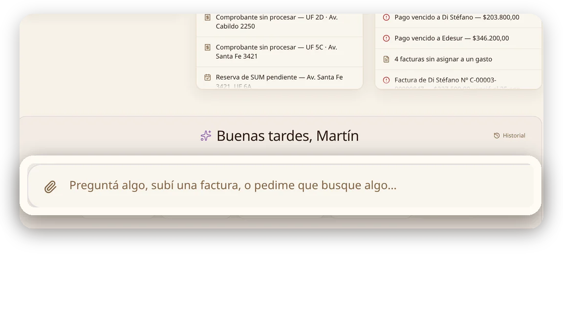 Copiloto de CONSO: el administrador le pregunta, le sube una factura o le pide que busque algo